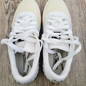 PUMA White and Cream Leather Sneakers